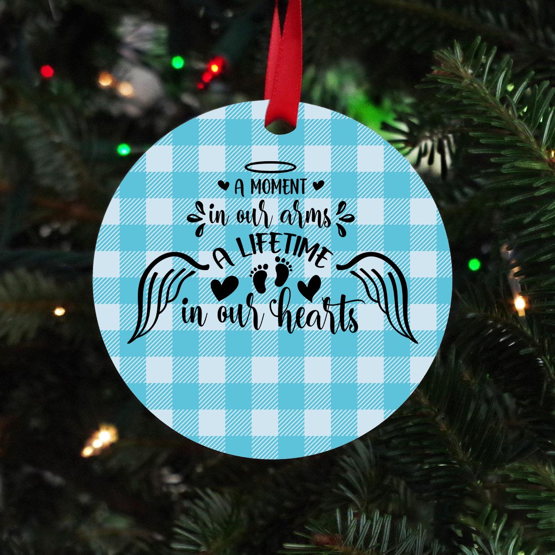 A Moment In Our Arms A Lifetime Hearts (Blue) Christmas Ornament