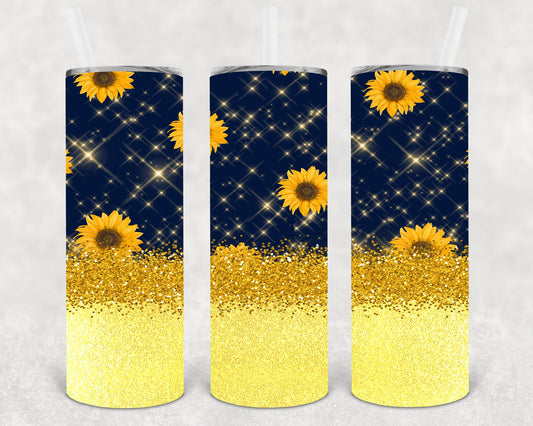 Navy And Gold Sunflowers 20 Oz Skinny Tumbler
