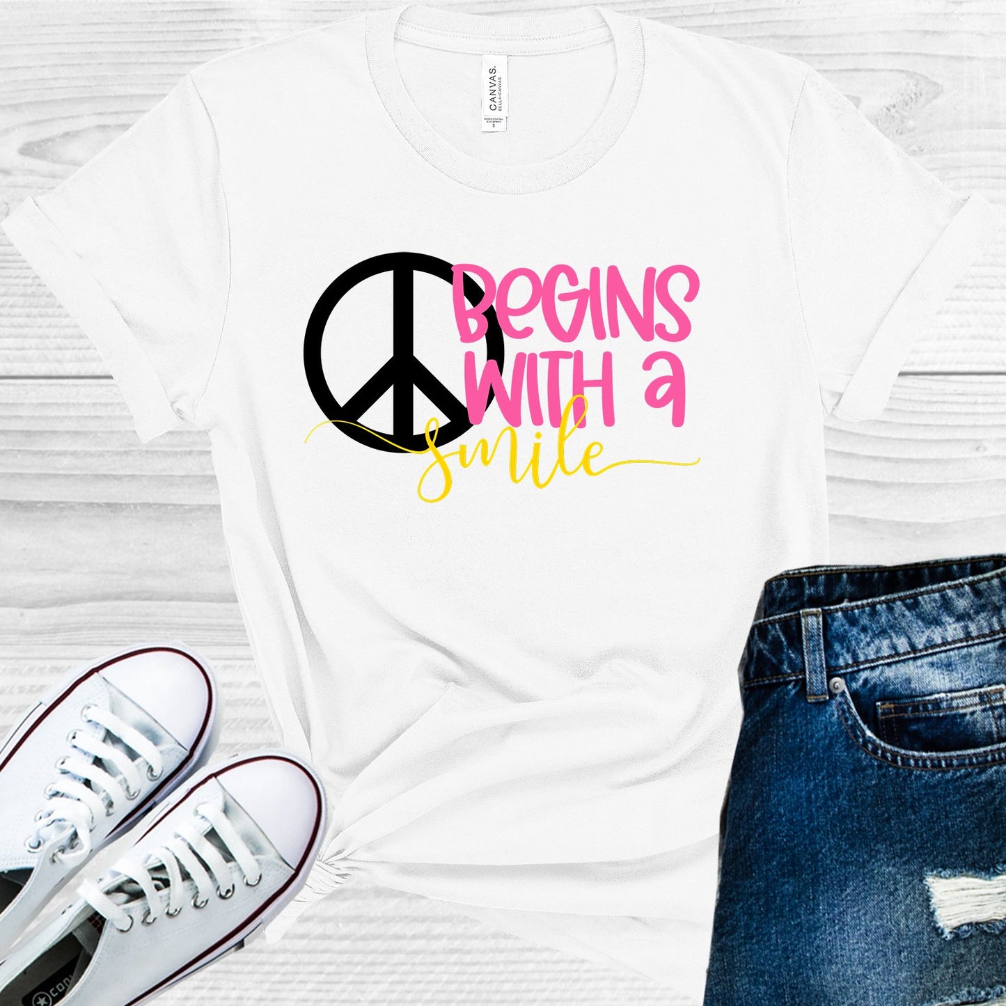 Peace Begins With A Smile Graphic Tee Graphic Tee