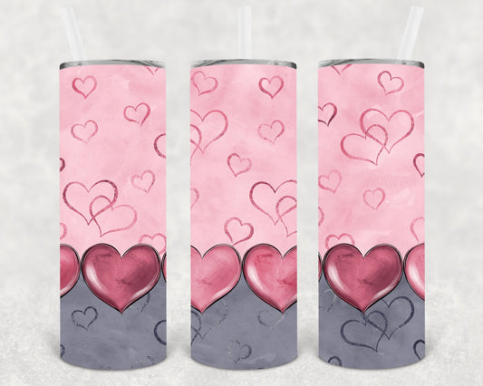 Pink And Grey Hearts 20 Oz Skinny Tumbler