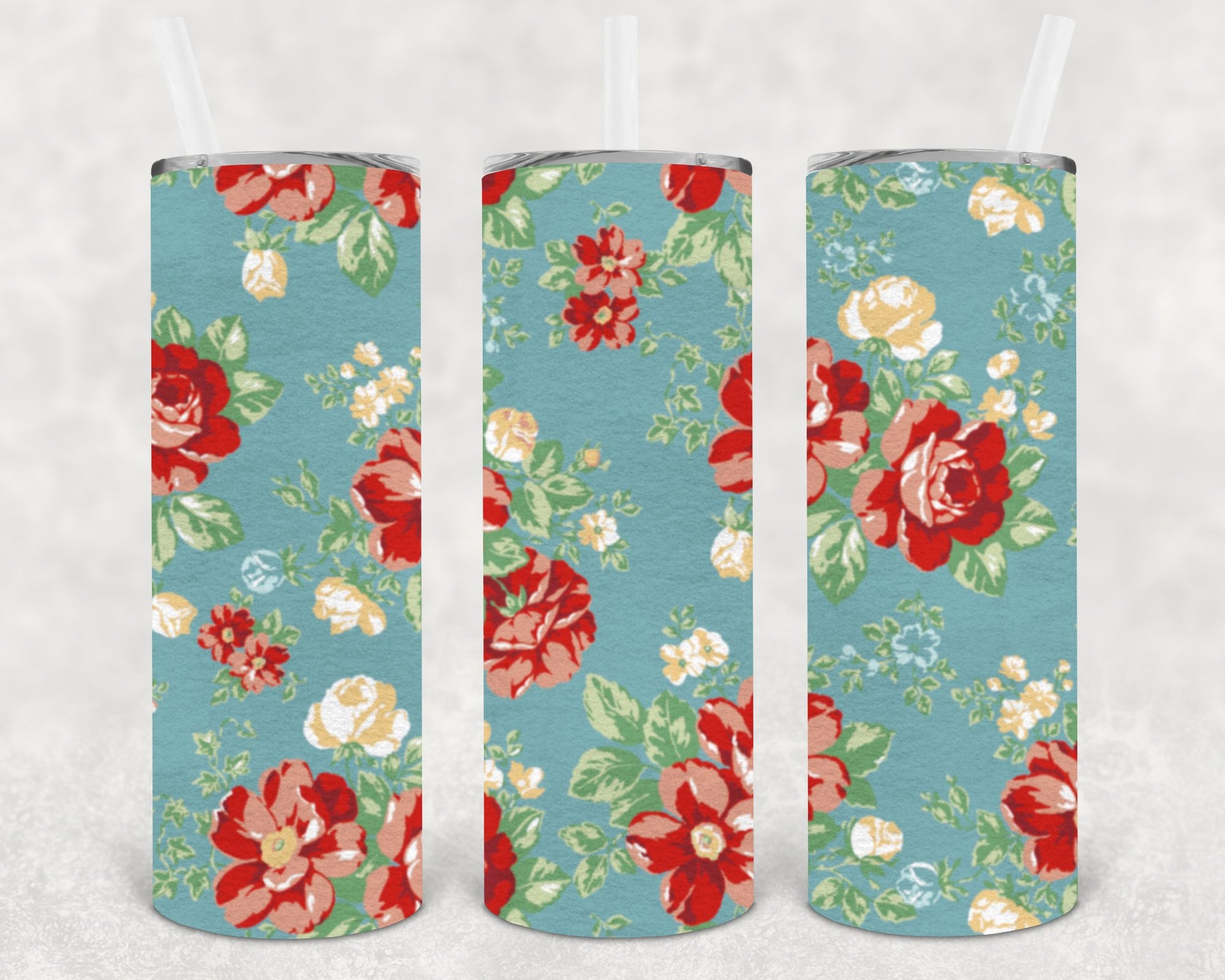 Pioneer Woman Inspired Floral 20 Oz Skinny Tumbler