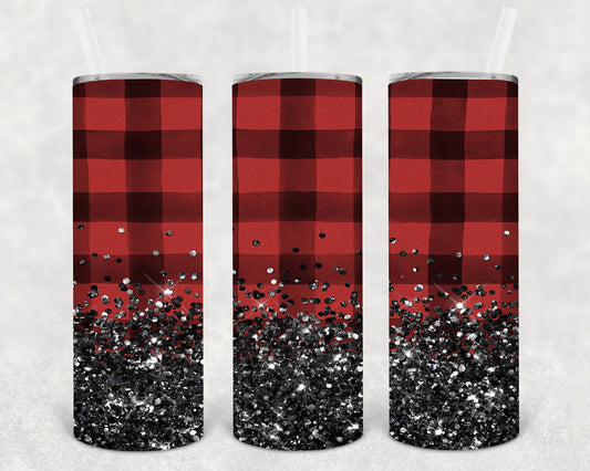 Plaid Glitter 20 Oz Skinny Tumbler