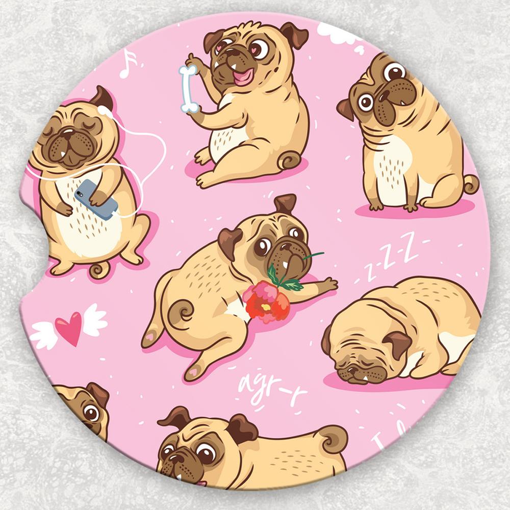 Car Coaster Set - Funny Pugs