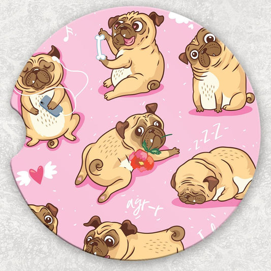 Car Coaster Set - Funny Pugs