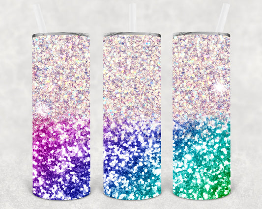 White And Rainbow Glitter 20 Oz Skinny Tumbler