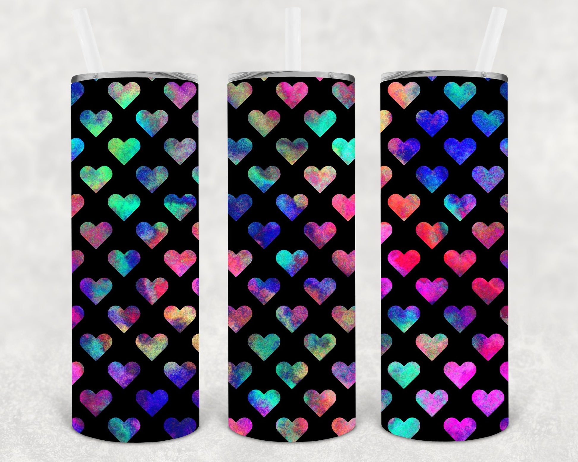 Rainbow Hearts 20 Oz Skinny Tumbler