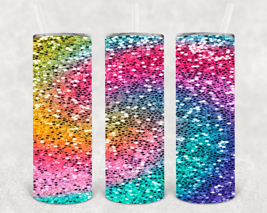 Rainbow Glitter 20 Oz Skinny Tumbler