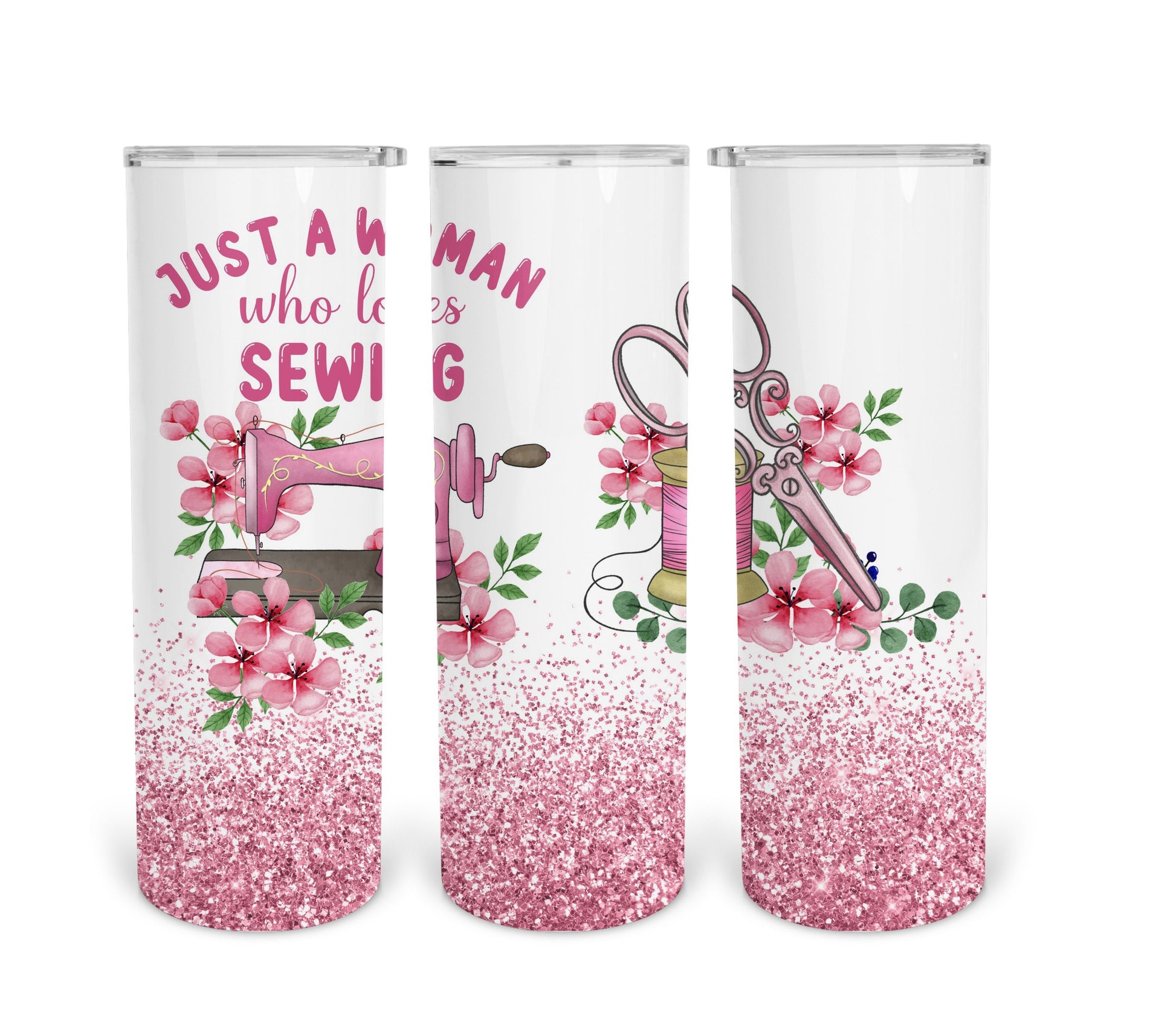 Just A Woman Who Loves Sewing 20 Oz Skinny Tumbler