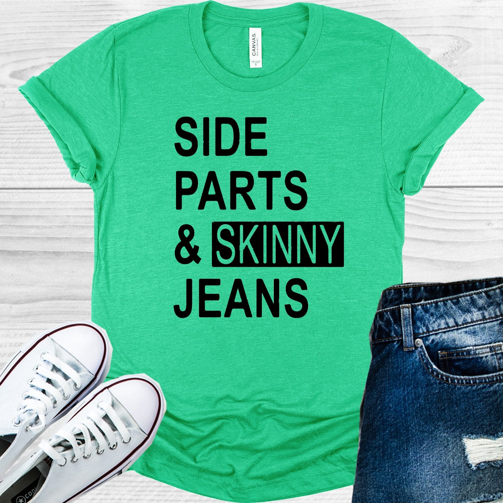 Side Parts And Skinny Jeans Graphic Tee Graphic Tee