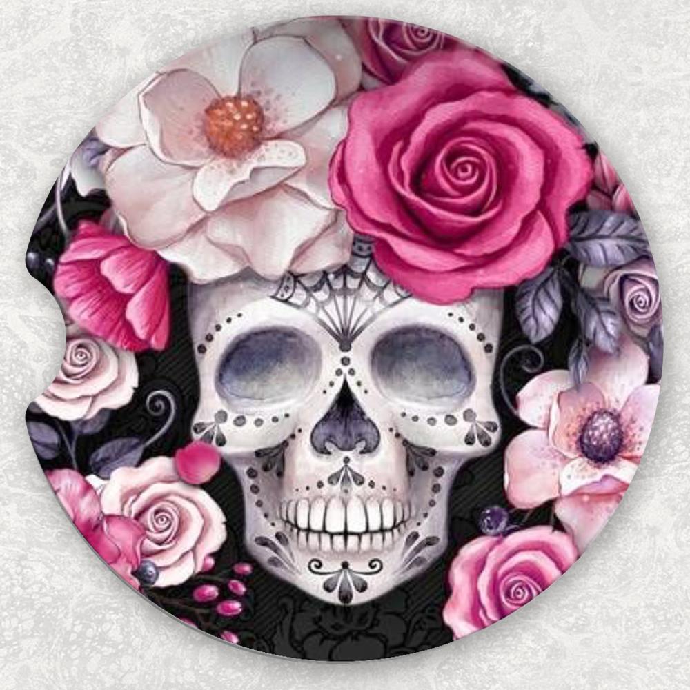 Car Coaster Set - Floral Skull