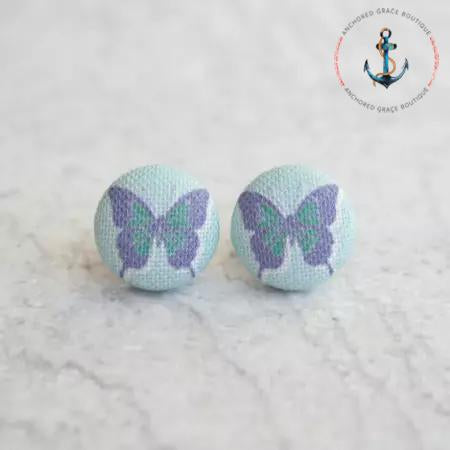 Watercolor Butterfly Fabric Button Earrings