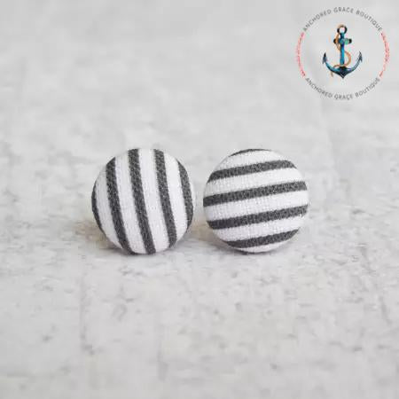 Black Stripes Fabric Button Earrings