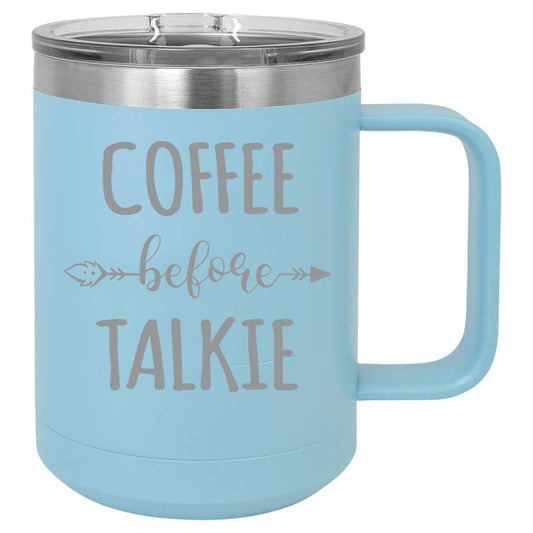 Coffee Before Talkie 15 Oz Polar Camel Mug With Sliding Lid