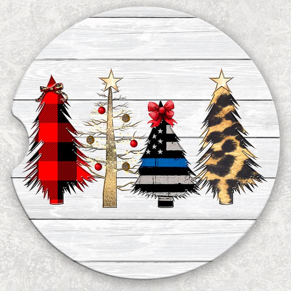 Car Coaster Set - Thin Blue Line Christmas Trees