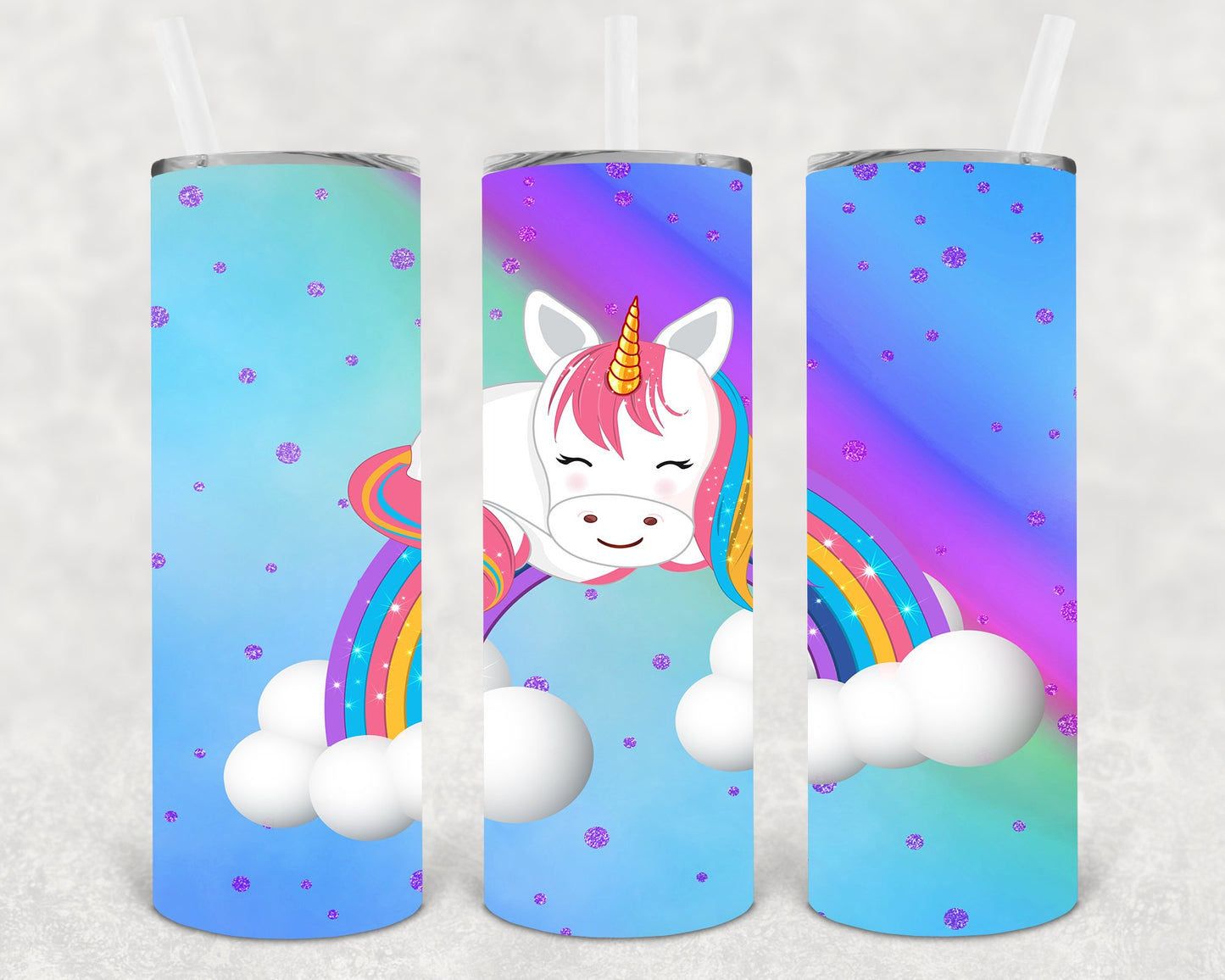 Rainbow Unicorn 20 Oz Skinny Tumbler