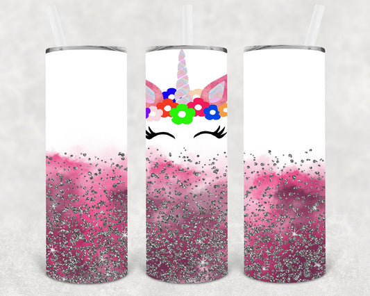 Pink Glitter Unicorn 20 Oz Skinny Tumbler