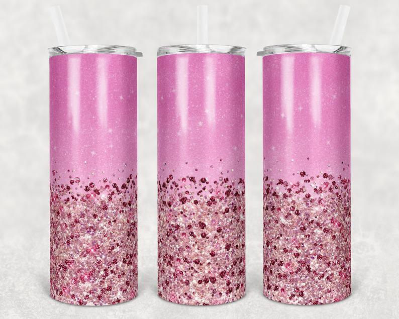 Pink Glitter 20 Oz Skinny Tumbler