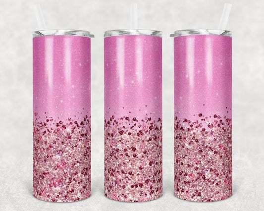 Pink Glitter 20 Oz Skinny Tumbler