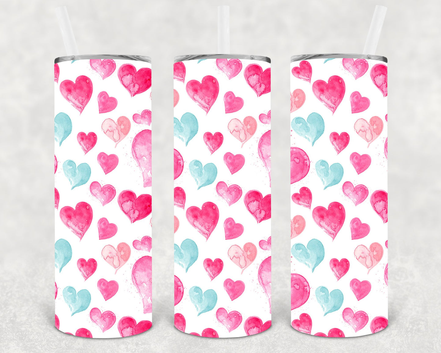 Watercolor Hearts 20 Oz Skinny Tumbler