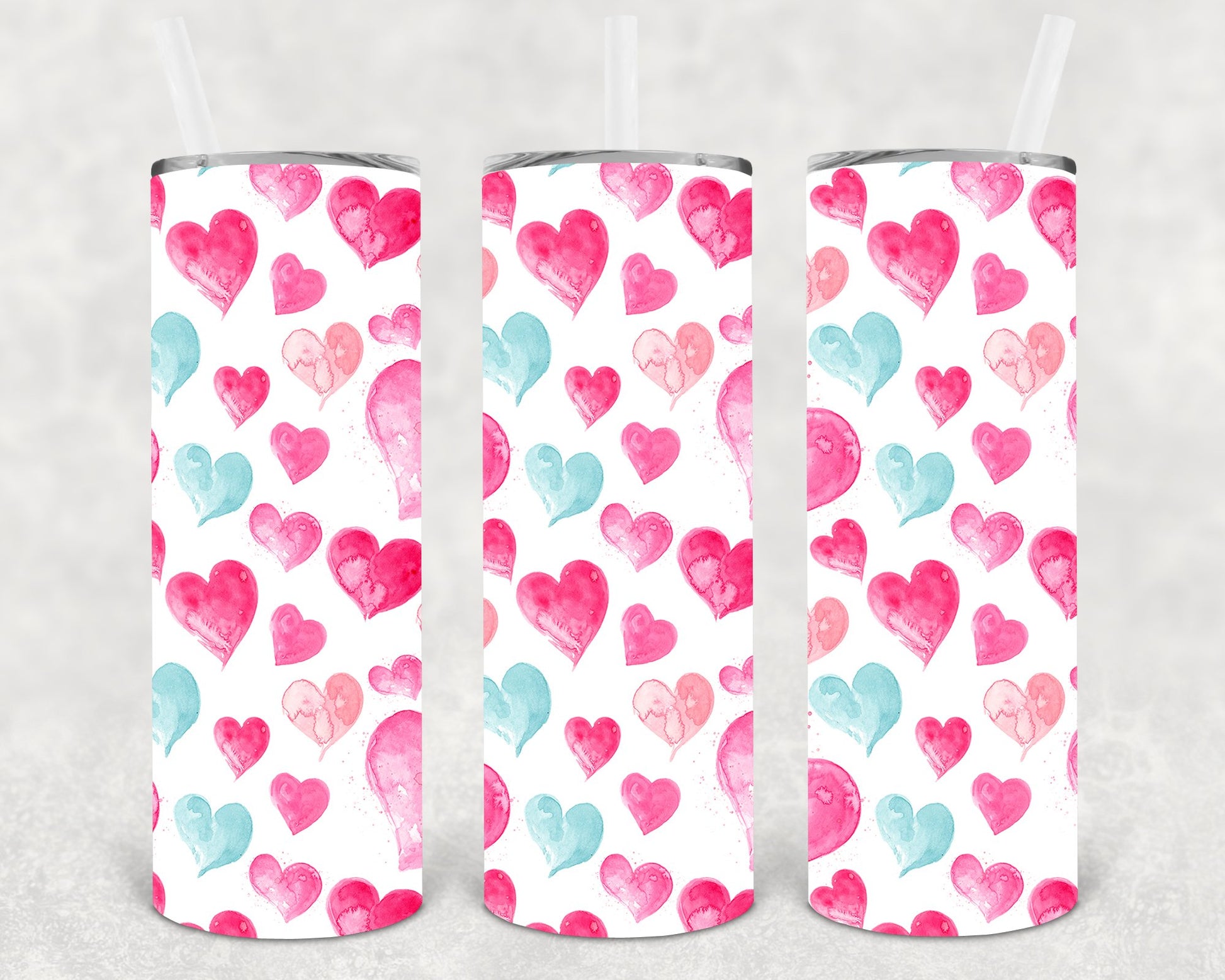 Watercolor Hearts 20 Oz Skinny Tumbler