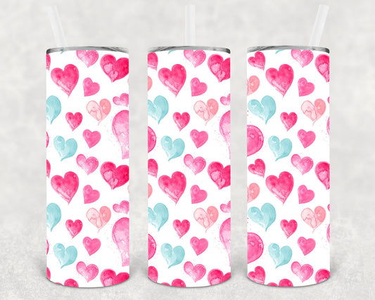 Watercolor Hearts 20 Oz Skinny Tumbler