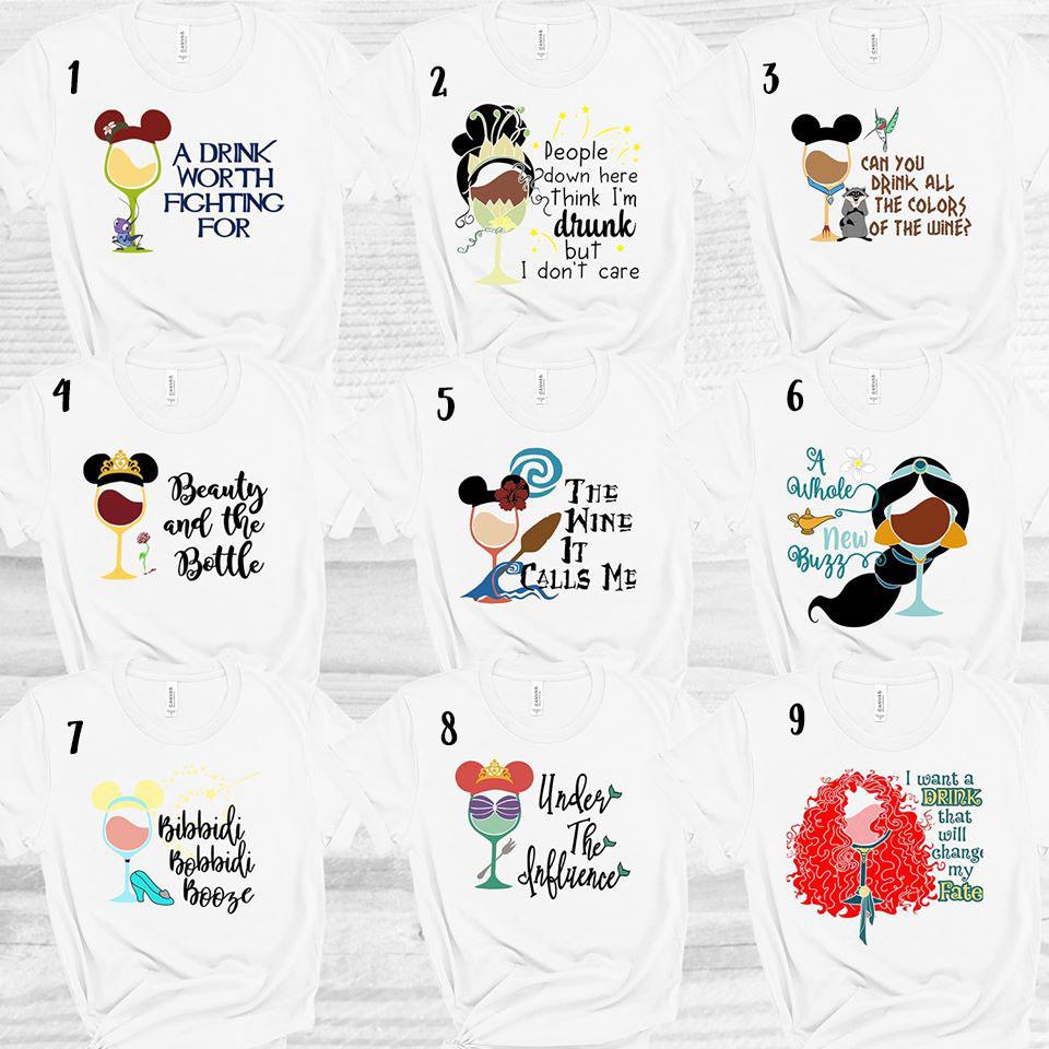 Disney Themed Wine Glasses Graphic Tee Graphic Tee