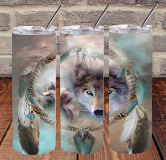 Wolf Dreamcatcher 20 Oz Skinny Tumbler